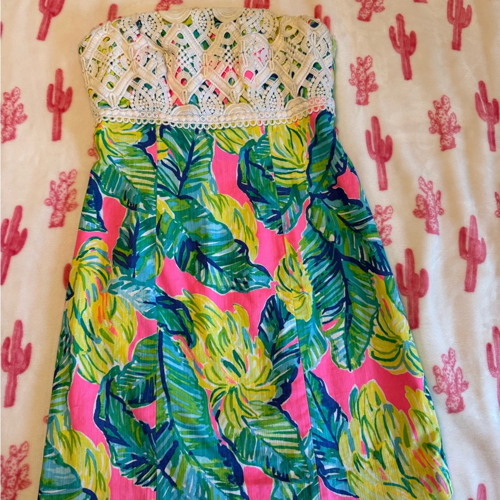 Lilly Pulitzer Cream Strapless Dress with Lace Trim